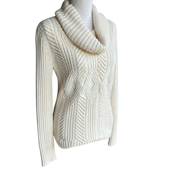 Talbots Cowl Neck Chunky Knit Sequined Sweater Size Medium - Picture 6 of 12